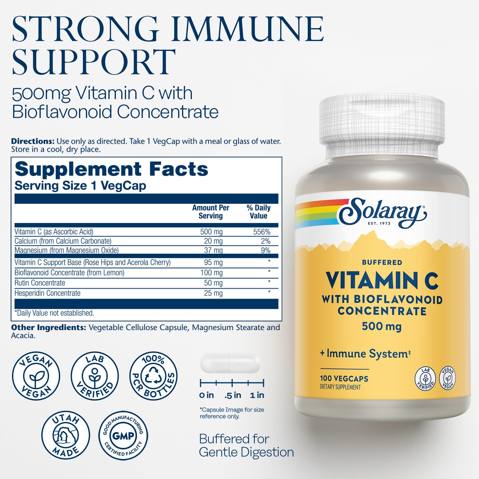 Foto 2 | Suplemento Solaray De Vitamina C Tamponada, 500 Mg, 100 Cápsulas Vegetales - Venta Internacional.