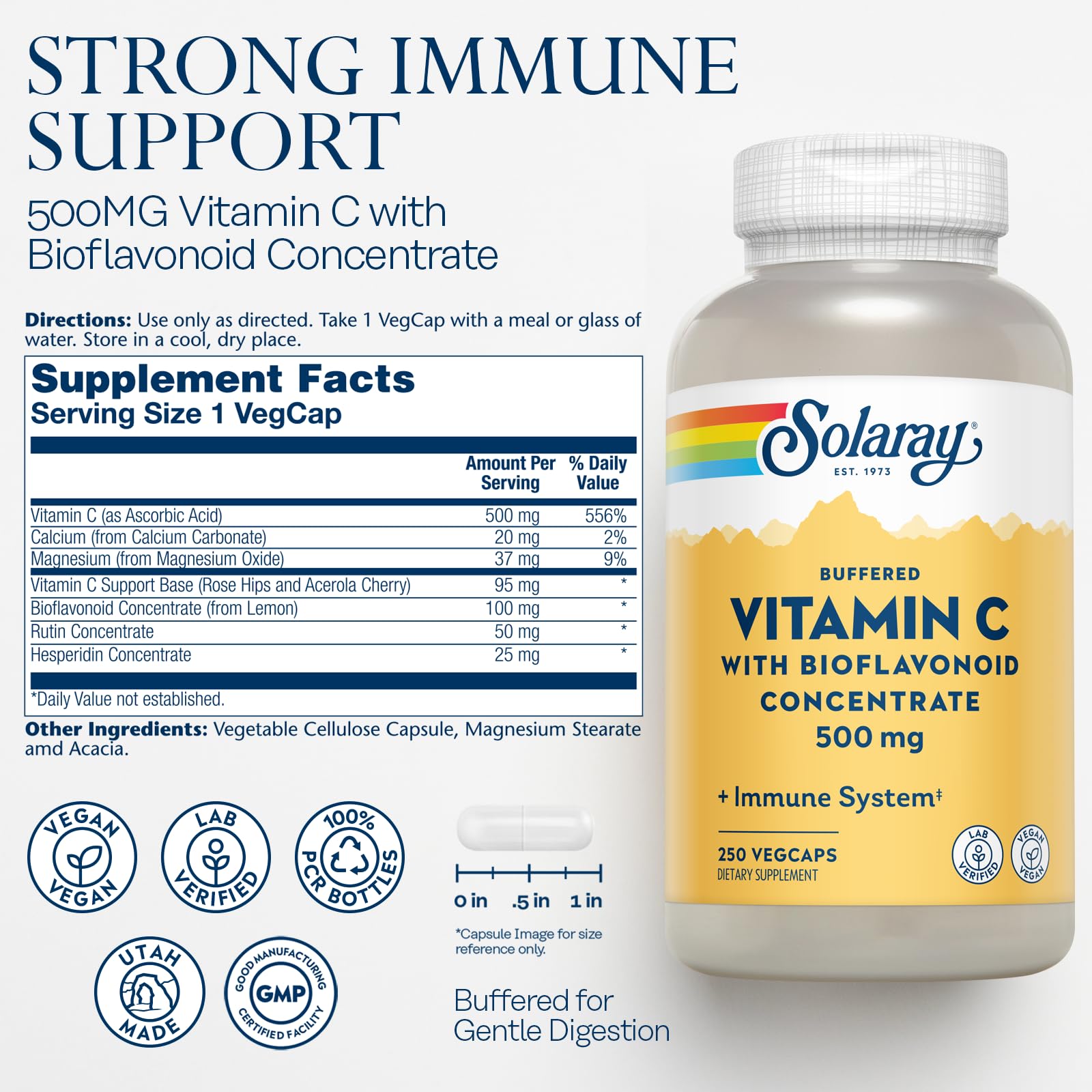 Foto 3 pulgar | Suplemento Solaray De Vitamina C Tamponada, 500 Mg, 250 Cápsulas Vegetales - Venta Internacional.