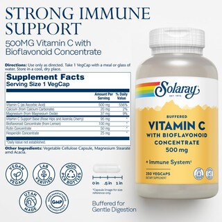 Foto 2 | Suplemento Solaray De Vitamina C Tamponada, 500 Mg, 250 Cápsulas Vegetales - Venta Internacional.