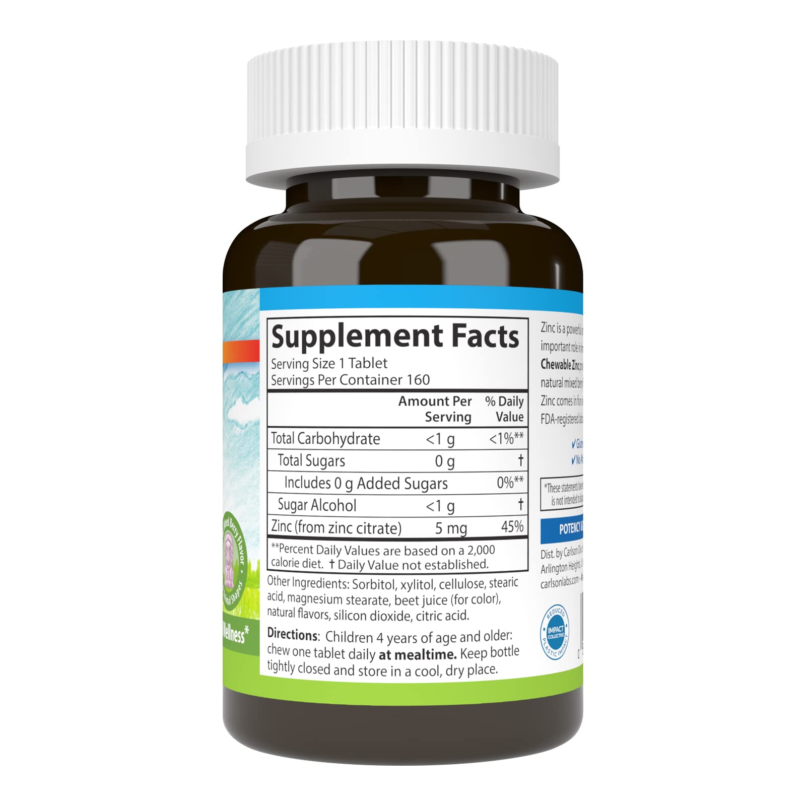 Foto 3 pulgar | Suplemento Carlson Kid's Chewable Zinc 5 Mg 160 Comprimidos - Venta Internacional.