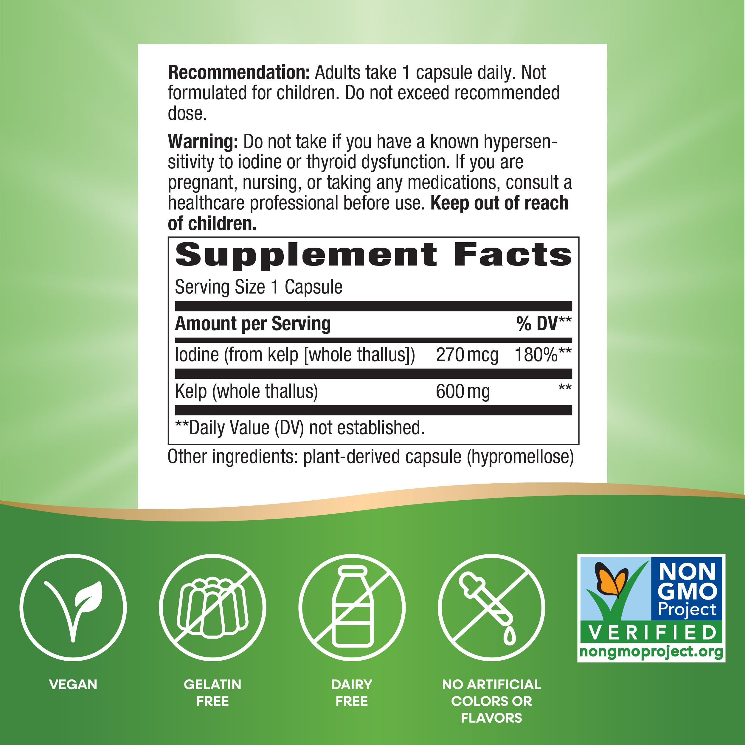 Foto 6 pulgar | Suplemento Nature's Way Kelp 600 Mg 100 Cápsulas - Venta Internacional.