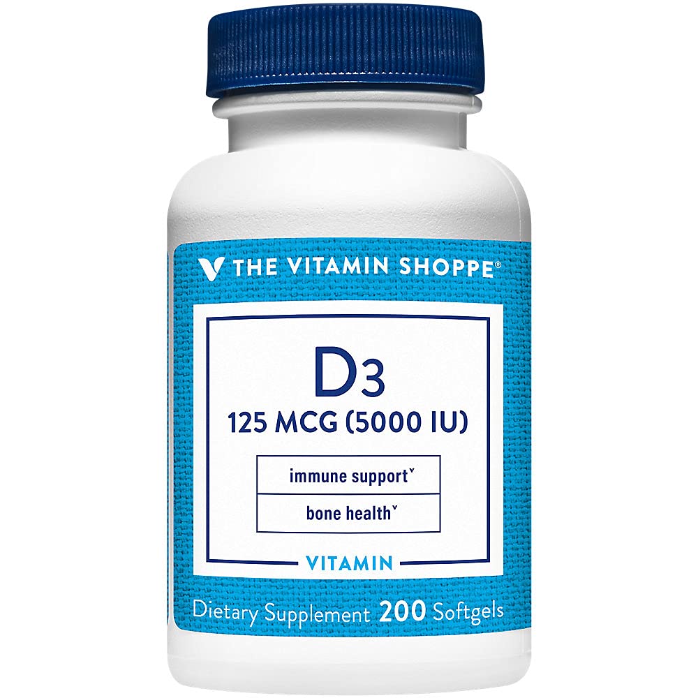 Suplemento The Vitamin Shoppe Con Vitamina D3, 5000 Ui, 200 Cápsulas Blandas - Venta Internacional.