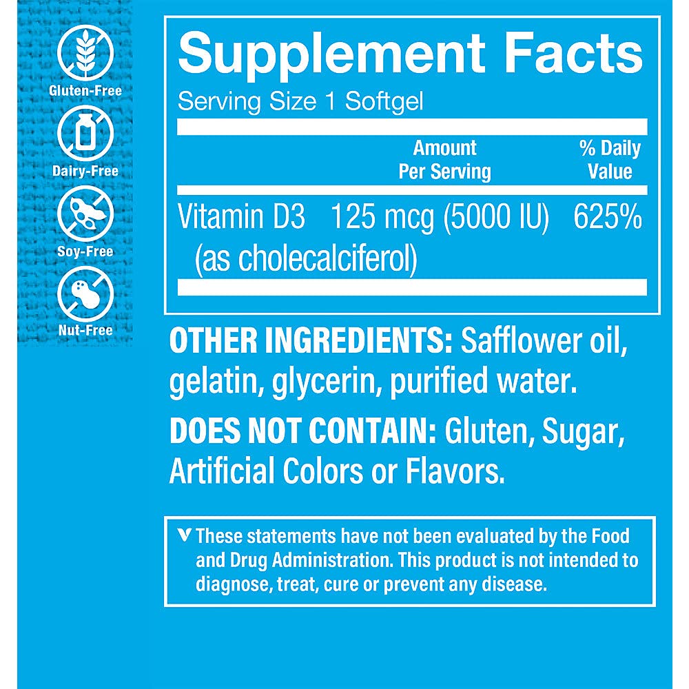 Foto 3 | Suplemento The Vitamin Shoppe Con Vitamina D3, 5000 Ui, 200 Cápsulas Blandas - Venta Internacional.
