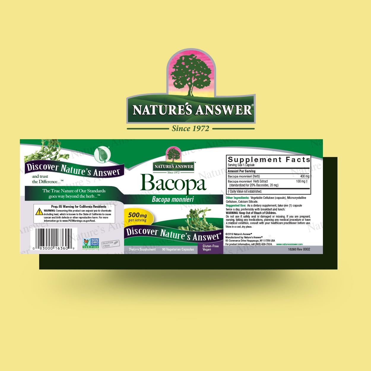 Foto 3 pulgar | Suplemento Nature's Answer Bacopa 500 Mg 90 Cápsulas - Venta Internacional.