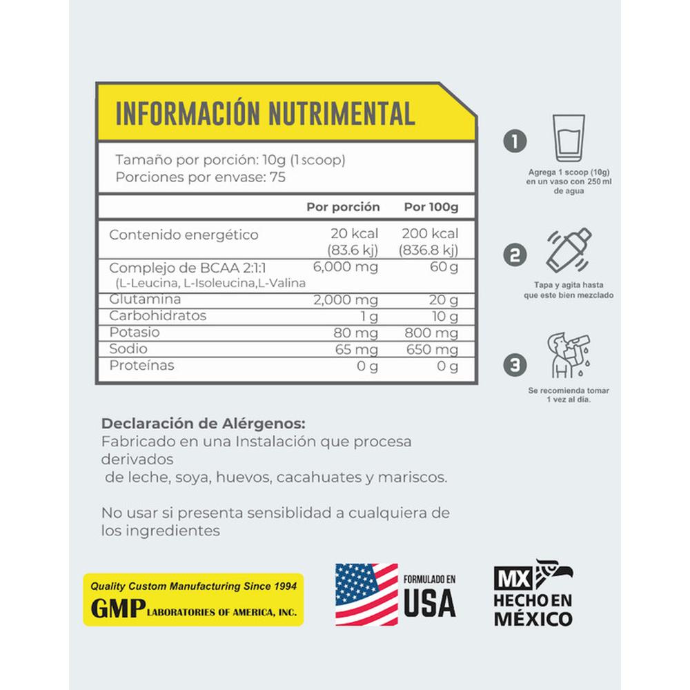 Foto 5 pulgar | Aminoácidos Bcaa + Glutamina 75 Servicios