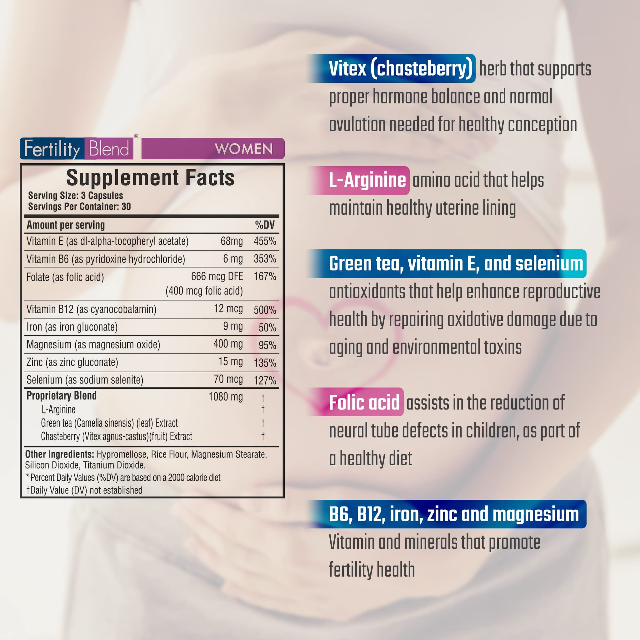 Foto 3 pulgar | Suplementos de Fertilidad Fertility Blend 90 Cápsulas para Mujeres - Venta Internacional