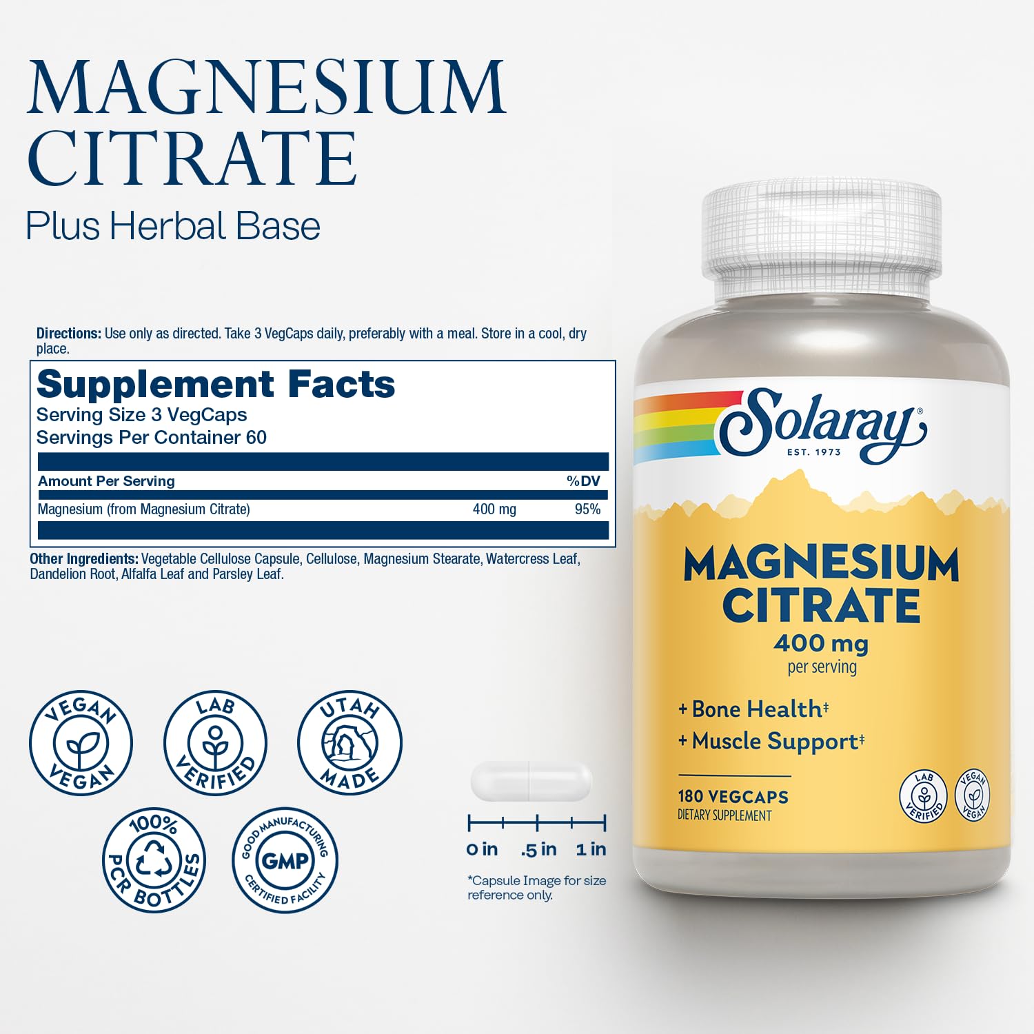 Foto 3 pulgar | Suplemento De Citrato De Magnesio Solaray, 400 Mg, 180 Cápsulas Vegetales - Venta Internacional.