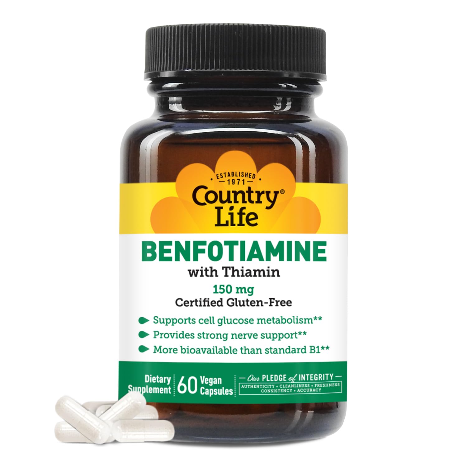 Foto 2 pulgar | Complementa Country Life Benfotiamina Con Tiamina 150 Mg 60 Cápsulas - Venta Internacional.