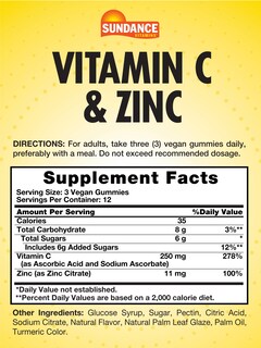 Foto 2 | Suplemento De Gomitas De Vitamina C Y Zinc De Sundance, 36 Unidades - Venta Internacional.