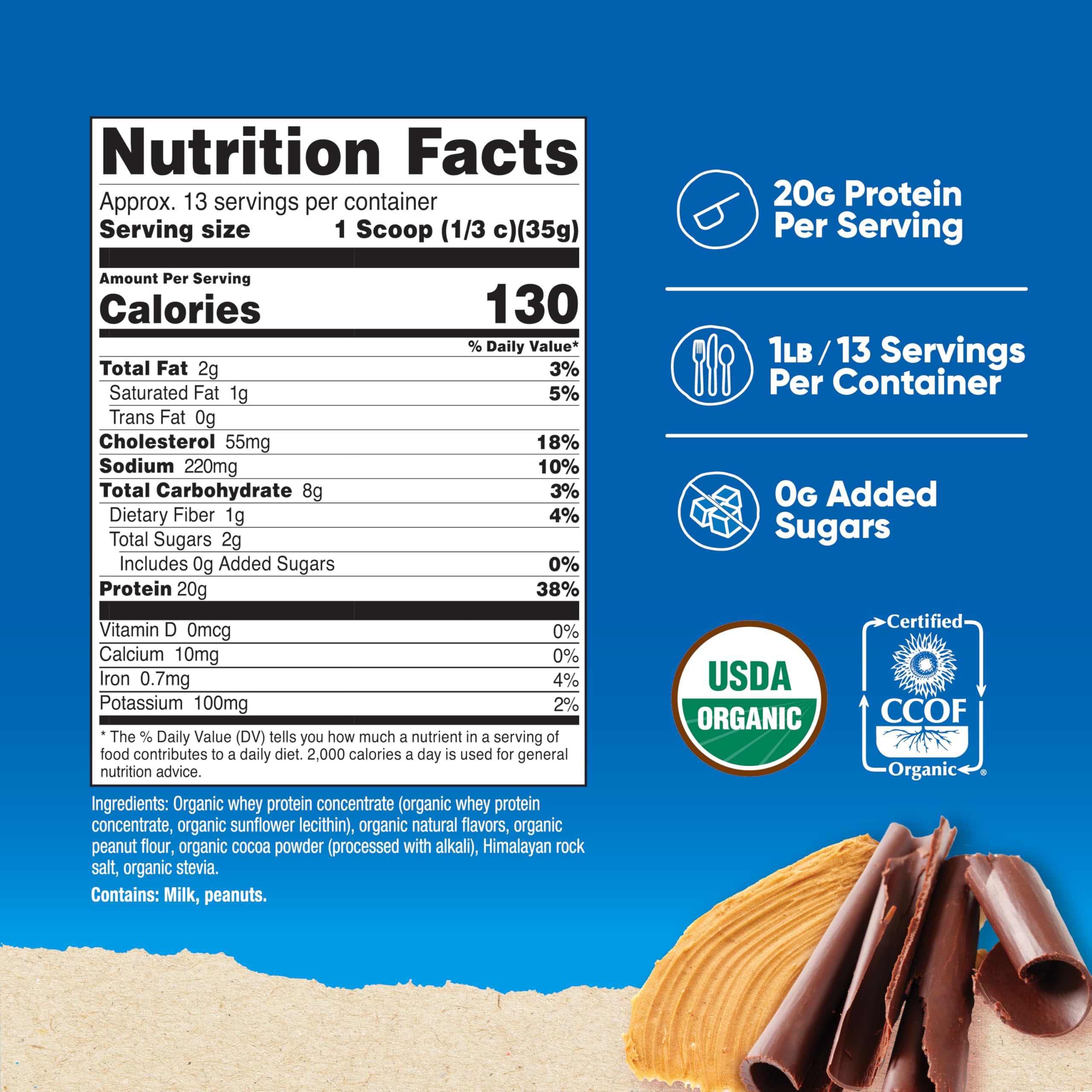 Foto 2 | Proteína En Polvo Nutricost Organic Whey Chocolate Cacahuete 500g - Venta Internacional.