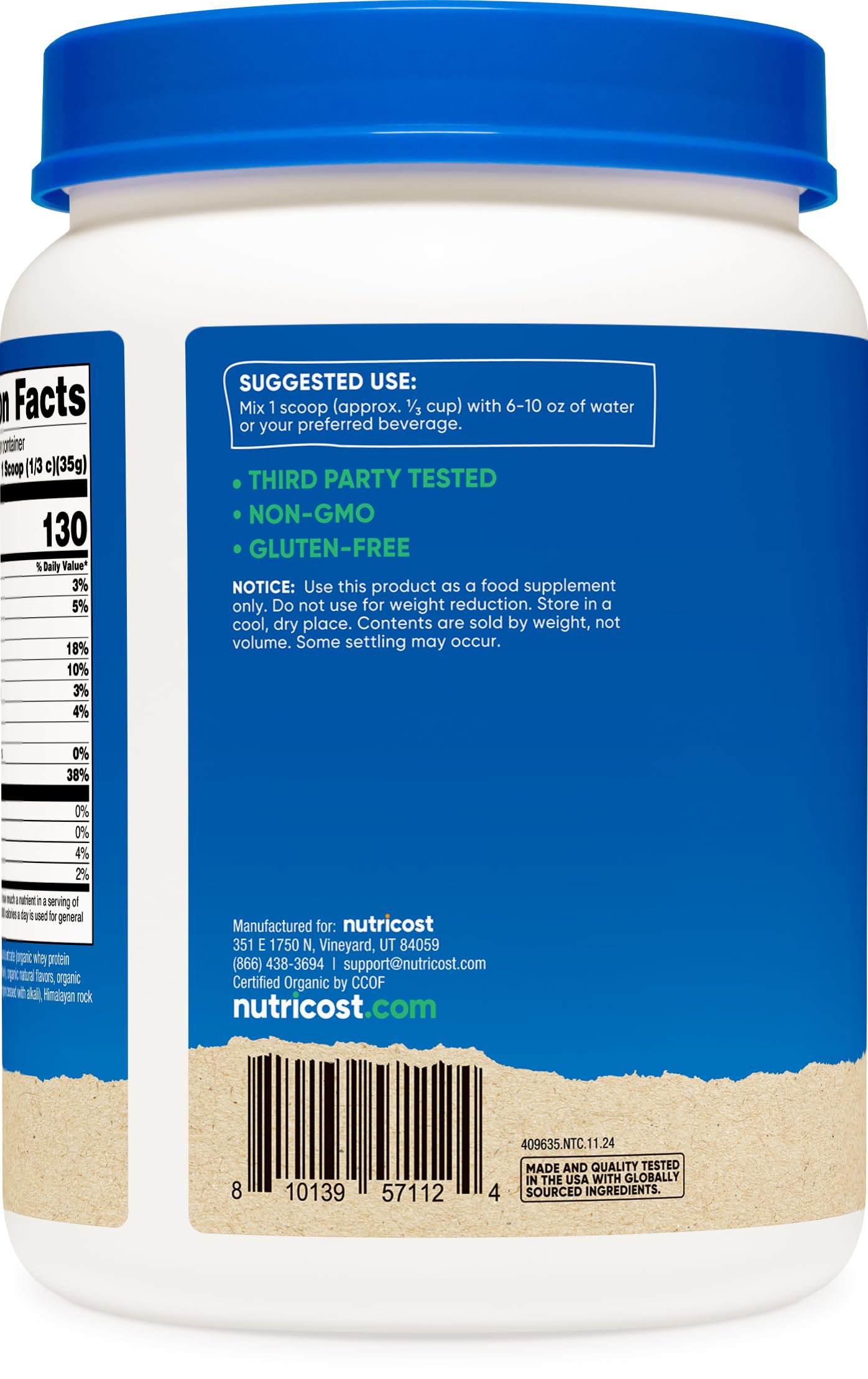 Foto 5 pulgar | Proteína En Polvo Nutricost Organic Whey Chocolate Cacahuete 500g - Venta Internacional.