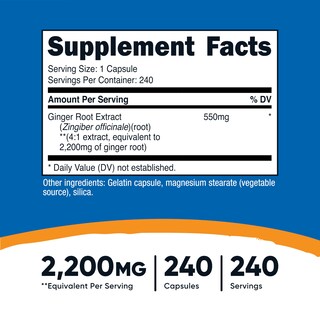 Foto 2 | Suplemento Nutricost: Extracto De Raíz De Jengibre, 2200 Mg, 240 Cápsulas - Venta Internacional.