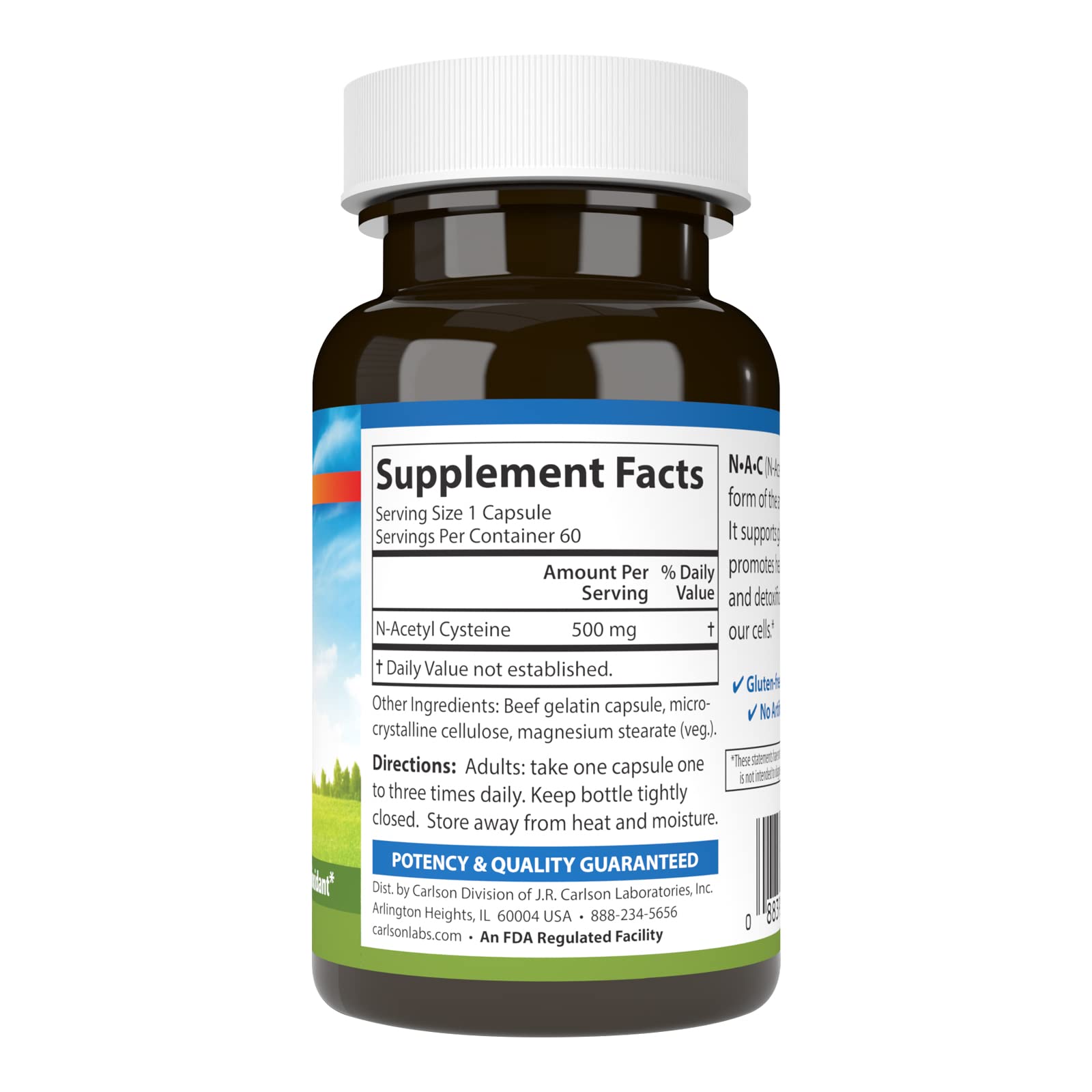 Foto 3 pulgar | Suplemento Carlson Labs Nac N-acetil Cisteína 500 Mg 60 Cápsulas - Venta Internacional.
