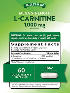 Foto 2 | Suplemento Nature's Truth L-carnitina 1000 Mg 60 Cápsulas - Venta Internacional.