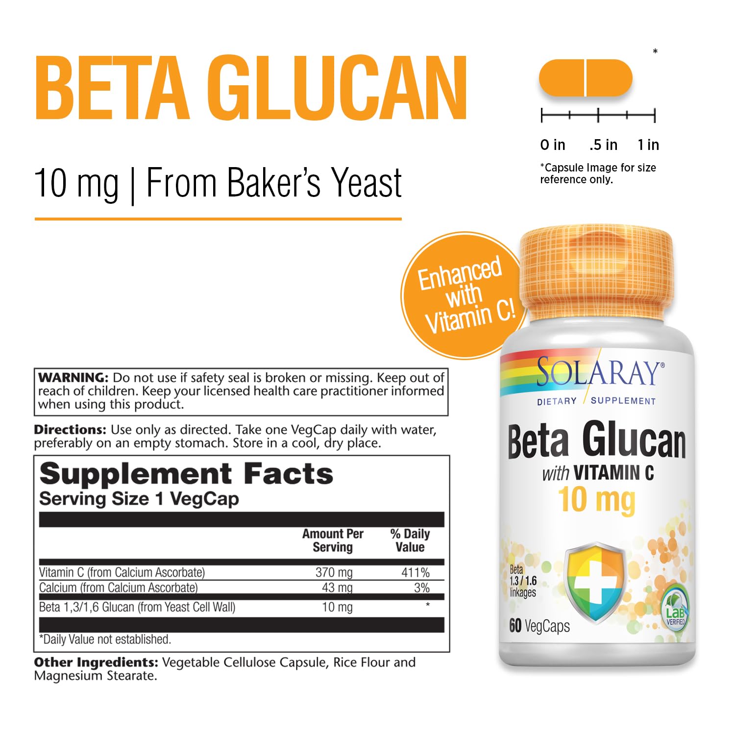 Foto 4 pulgar | Suplemento De Beta Glucano Solaray Con Vitamina C, 10 Mg, 60 Cápsulas Vegetales - Venta Internacional.