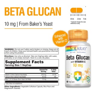 Foto 3 | Suplemento De Beta Glucano Solaray Con Vitamina C, 10 Mg, 60 Cápsulas Vegetales - Venta Internacional.