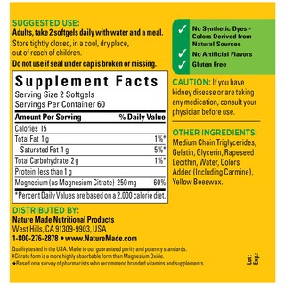 Foto 5 | Suplemento De Citrato De Magnesio Nature Made 250 Mg 120 Cápsulas Blandas - Venta Internacional.