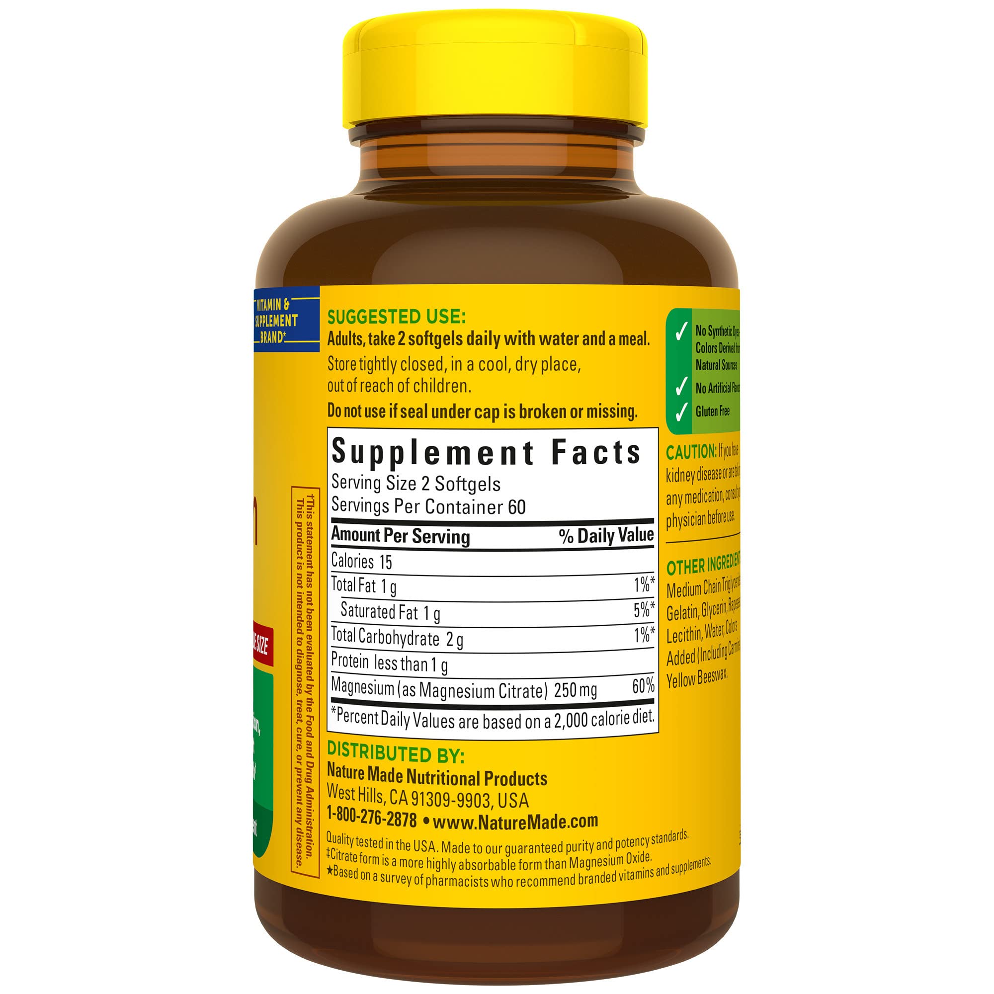 Foto 7 | Suplemento De Citrato De Magnesio Nature Made 250 Mg 120 Cápsulas Blandas - Venta Internacional.