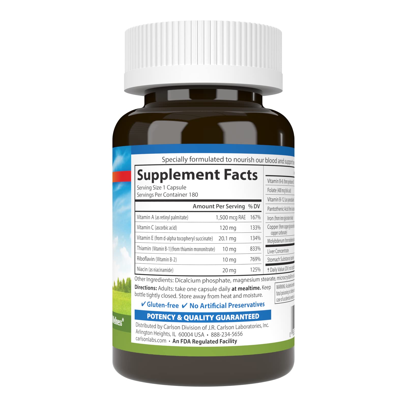 Foto 3 pulgar | Suplemento Carlson Blood Nutrients 180 Cápsulas 28 Mg De Hierro - Venta Internacional.