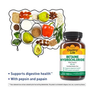 Foto 2 | Suplemento De Clorhidrato De Betaína Country Life Con Pepsina 600 Mg - Venta Internacional.