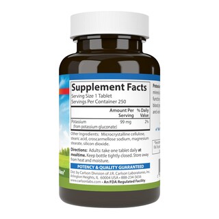 Foto 2 | El Suplemento Carlson Potassium 99 Mg 250 Tabletas Promueve La Salud - Venta Internacional.