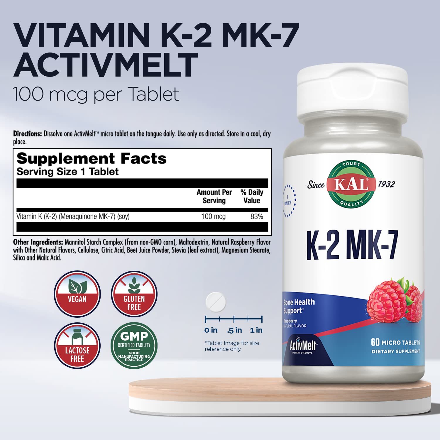 Foto 3 pulgar | Suplemento De Vitamina K Kal Activmelt 100 Mcg 60 Comprimidos - Venta Internacional.