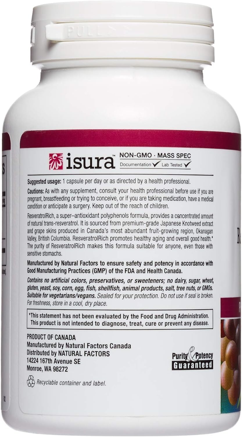 Foto 4 pulgar | Suplemento Natural Factors Resveratrolrich 60 Cápsulas - Venta Internacional.