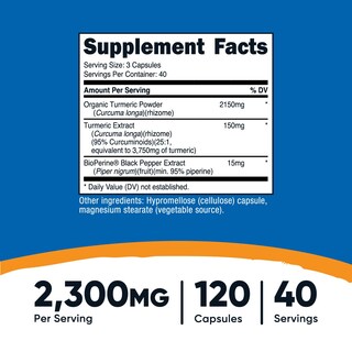 Foto 2 | Suplemento Nutricost, Cúrcuma Y Curcumina, 2300 Mg, 120 Cápsulas - Venta Internacional.