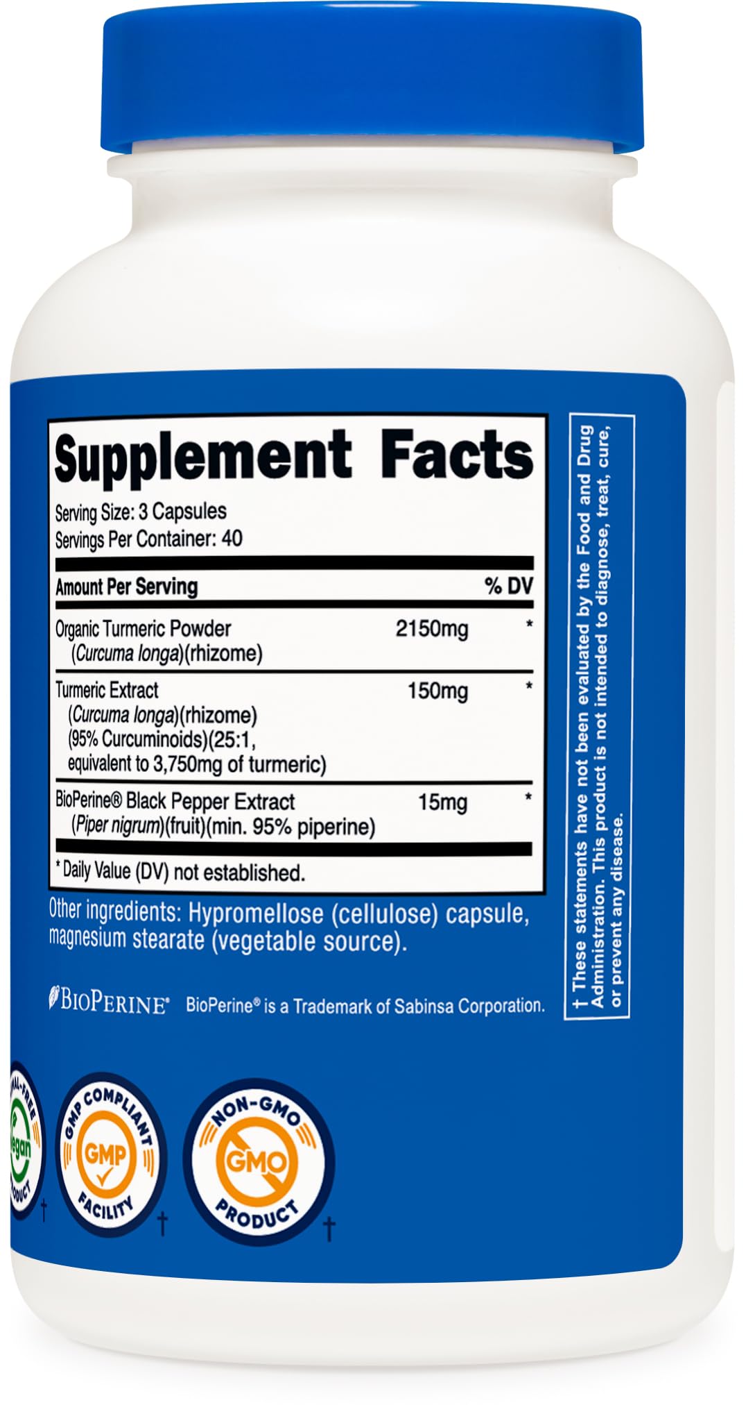 Foto 6 pulgar | Suplemento Nutricost, Cúrcuma Y Curcumina, 2300 Mg, 120 Cápsulas - Venta Internacional.