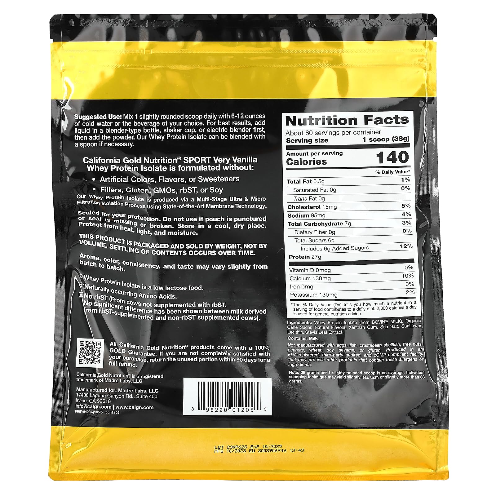 Foto 2 | Proteína De Suero Aislada California Gold Nutrition, Muy Vainilla, 2,27 Kg - Venta Internacional.