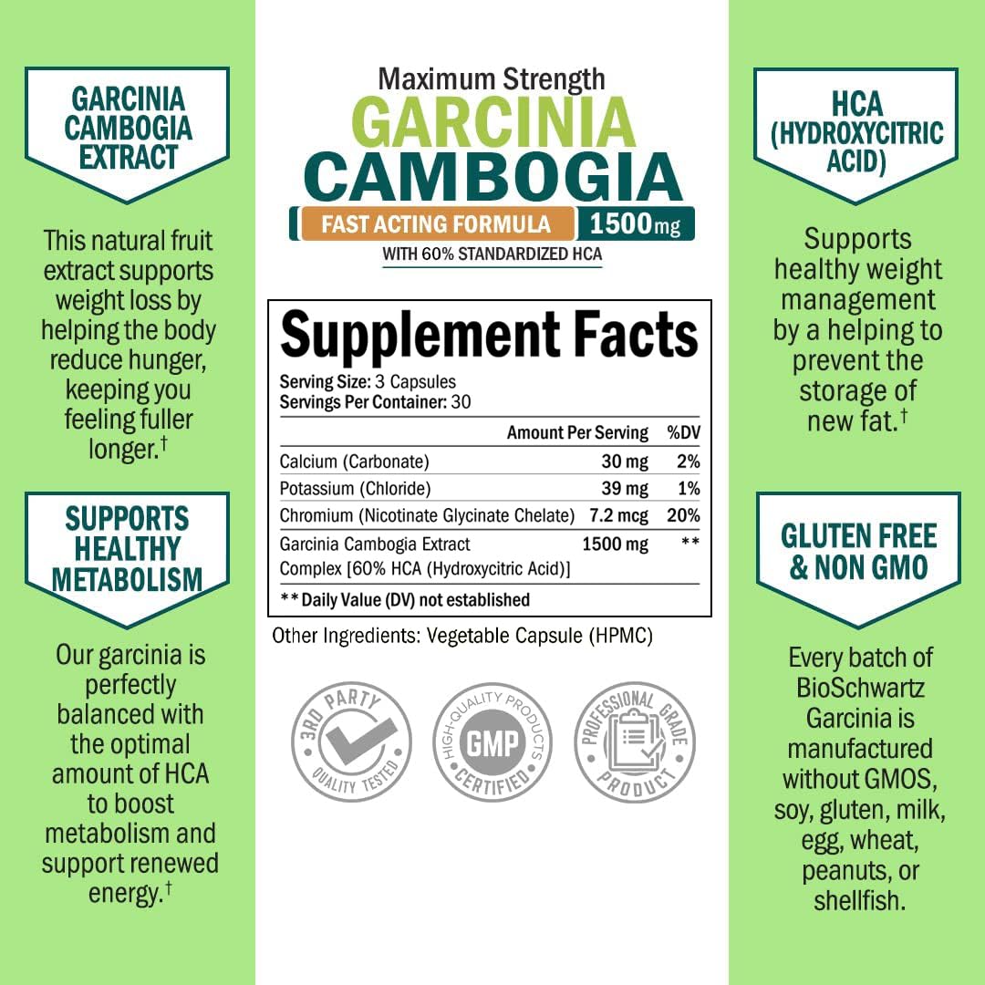 Foto 5 pulgar | Píldoras Para Bajar De Peso Bioschwartz Garcinia Cambogia 1500 Mg Hca - Venta Internacional.