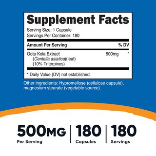 Foto 2 | Suplemento Nutricost Gotu Kola 500 Mg 180 Cápsulas - Venta Internacional.