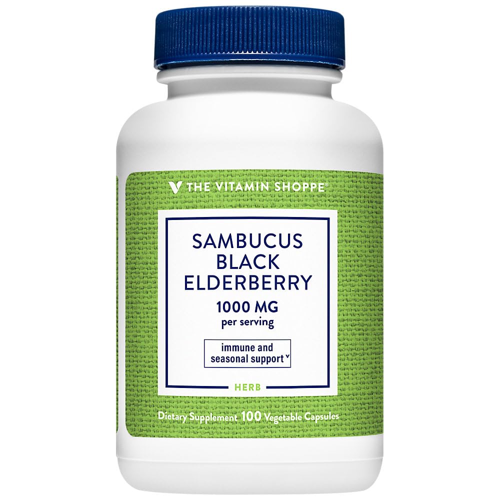 Suplemento De Extracto De Saúco Negro De Sambucus The Vitamin Shoppe, 1000 Mg, 100 Cápsulas - Venta Internacional.