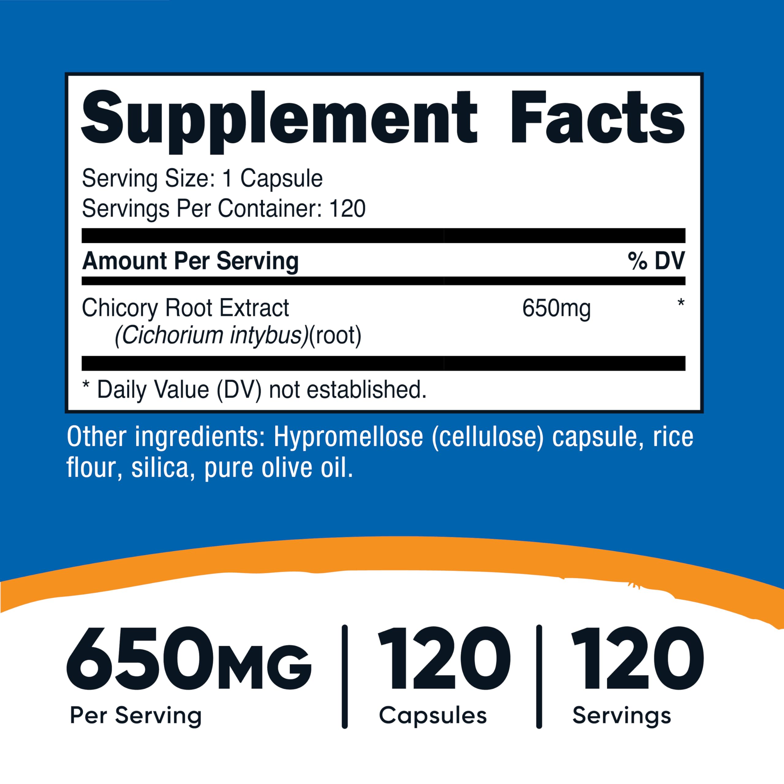 Foto 3 pulgar | Suplemento Nutricost Raíz De Achicoria 650 Mg 120 Cápsulas - Venta Internacional.
