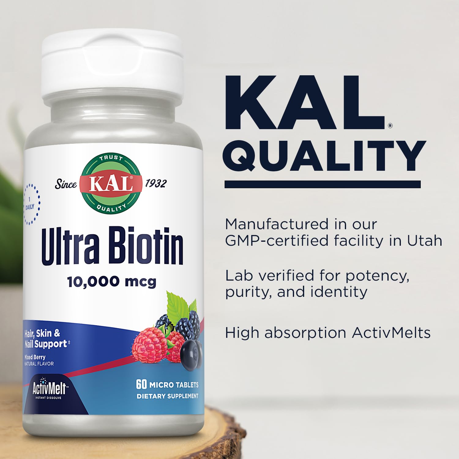 Foto 5 pulgar | Suplemento Kal Ultra Biotina, 10000 Mcg, Activmelt, 60 Tabletas - Venta Internacional.