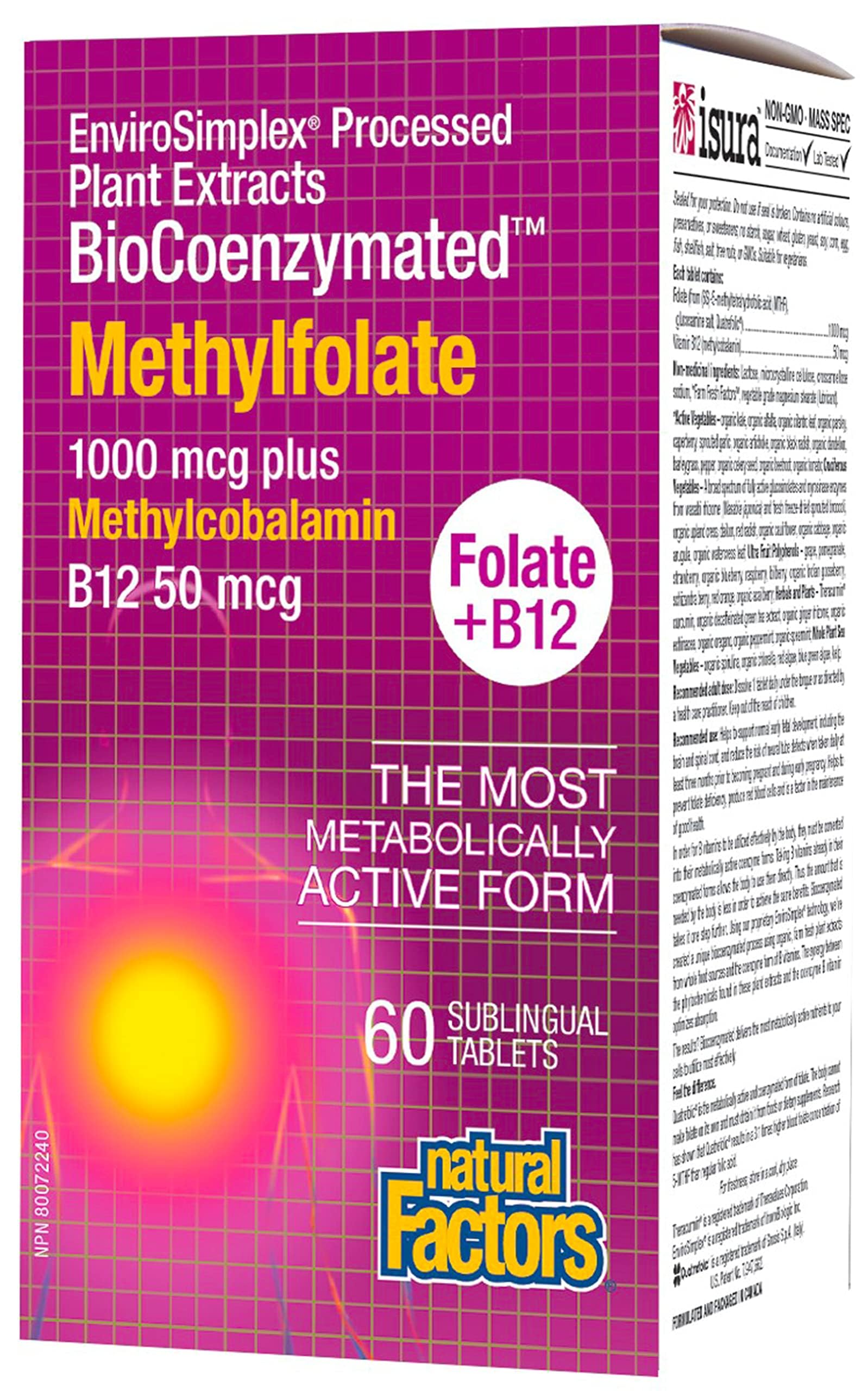 Foto 2 pulgar | Suplemento De Metilfolato Biocoenzimático De Natural Factors 1000 Mcg - Venta Internacional.