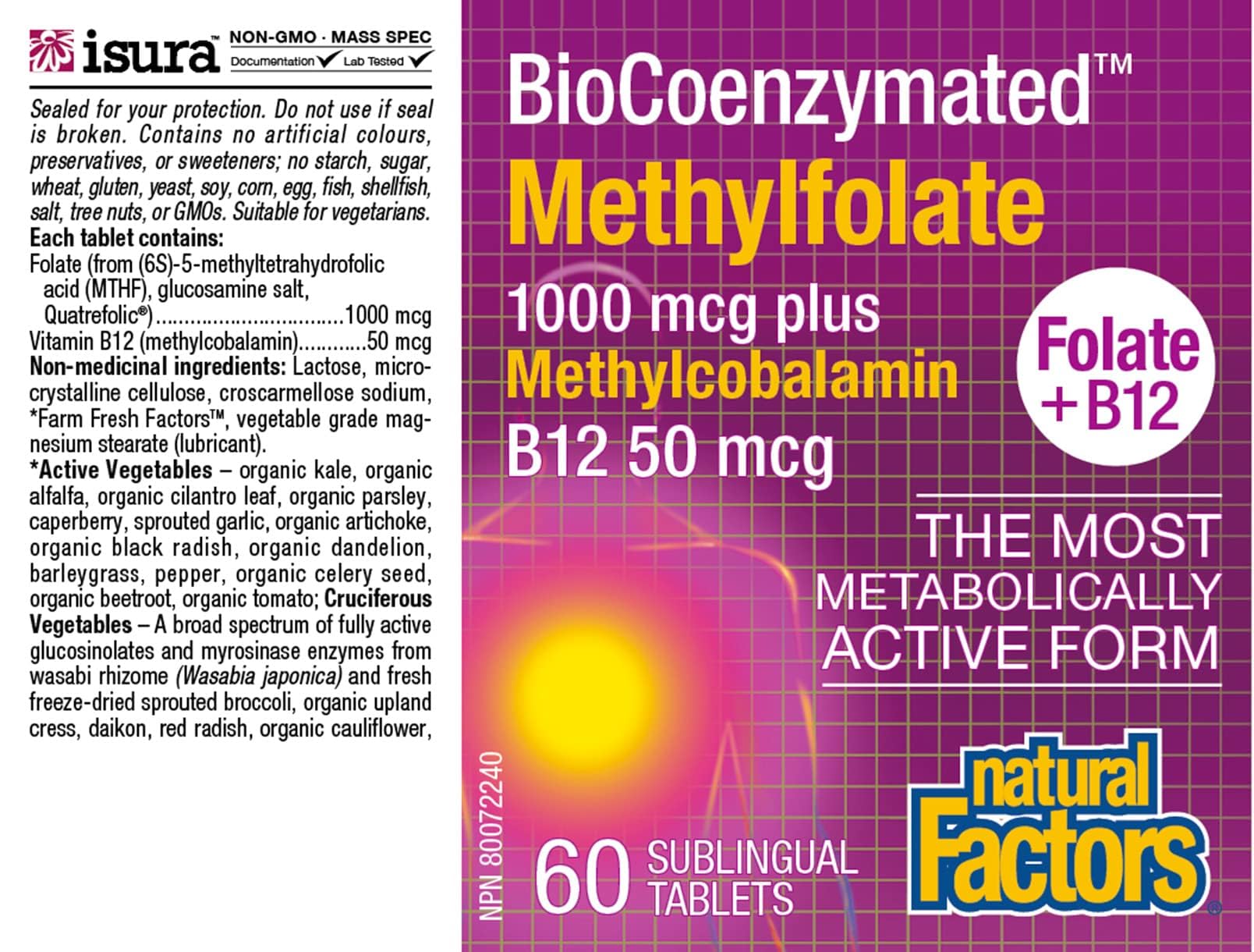 Foto 3 pulgar | Suplemento De Metilfolato Biocoenzimático De Natural Factors 1000 Mcg - Venta Internacional.