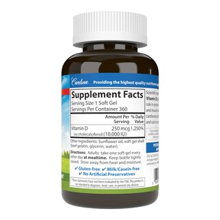 Foto 2 | Suplemento De Vitamina D3 De Carlson, 10.000 Ui (250 Mcg), 360 Cápsulas Blandas - Venta Internacional.