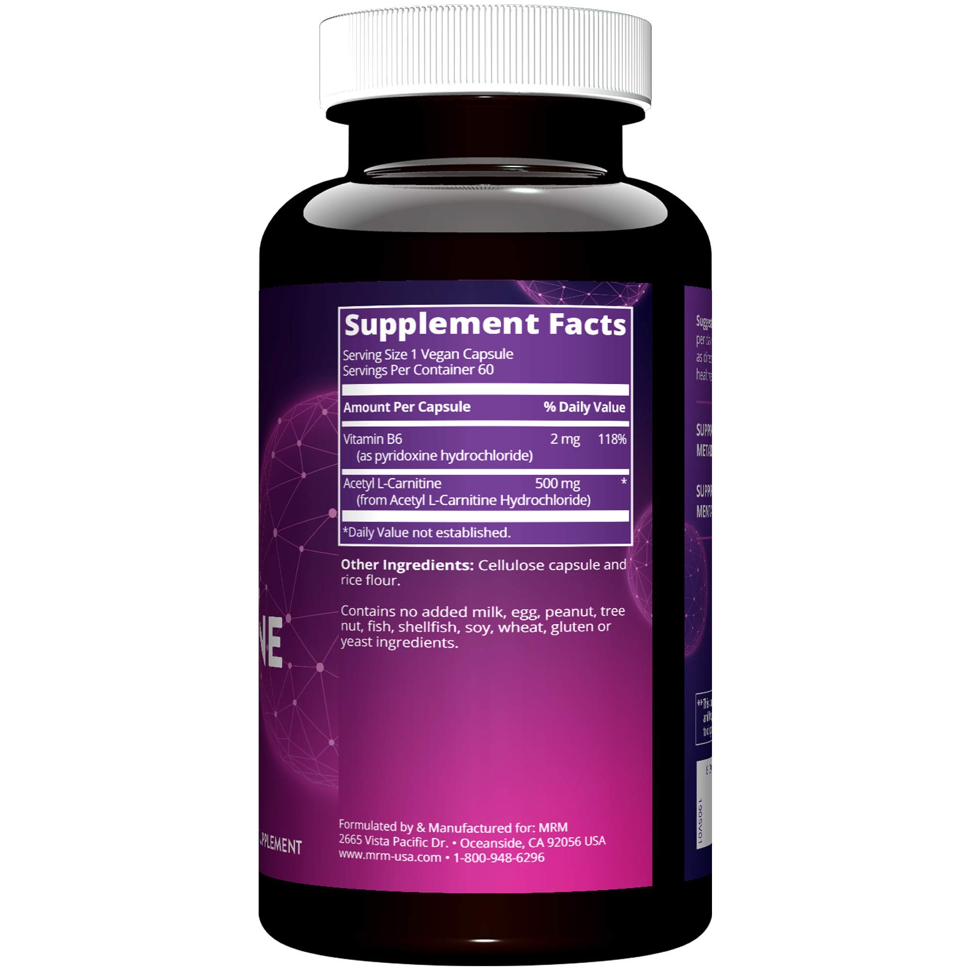 Foto 4 pulgar | Suplemento Mrm Acetil L-carnitina 500 Mg 60 Vcaps - Venta Internacional.