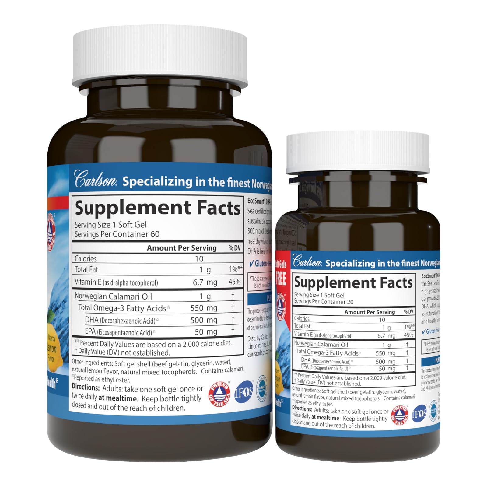 Foto 3 pulgar | Suplemento Carlson Ecosmart Dha 500 Mg De Dha 60+20 Cápsulas Blandas - Venta Internacional.