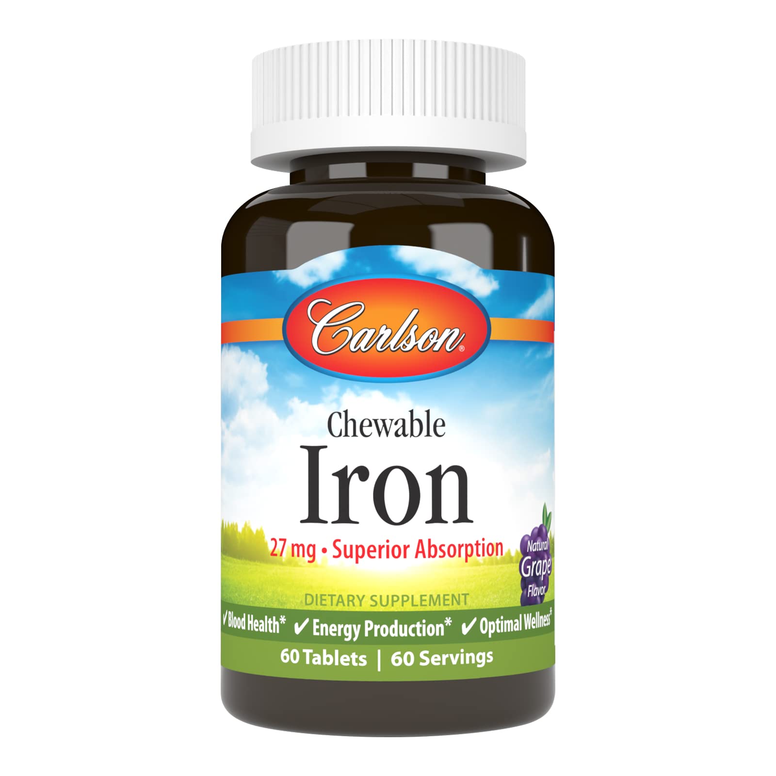 Foto 2 pulgar | Suplemento Carlson Chewable Iron 27 Mg Con Sabor A Uva 60 Comprimidos - Venta Internacional.