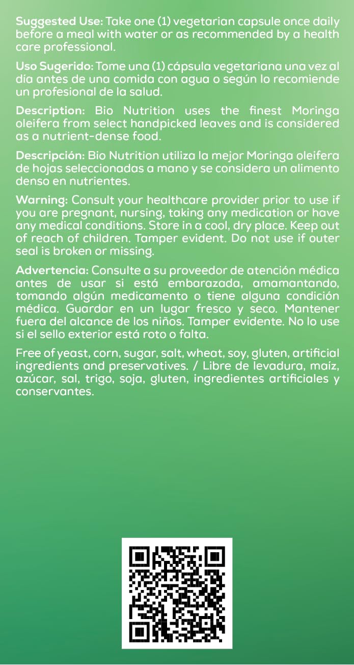 Foto 4 pulgar | Suplemento Bio Nutrition Moringa 5000 Mg 60 Cápsulas - Venta Internacional.