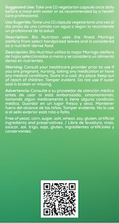 Foto 3 | Suplemento Bio Nutrition Moringa 5000 Mg 60 Cápsulas - Venta Internacional.