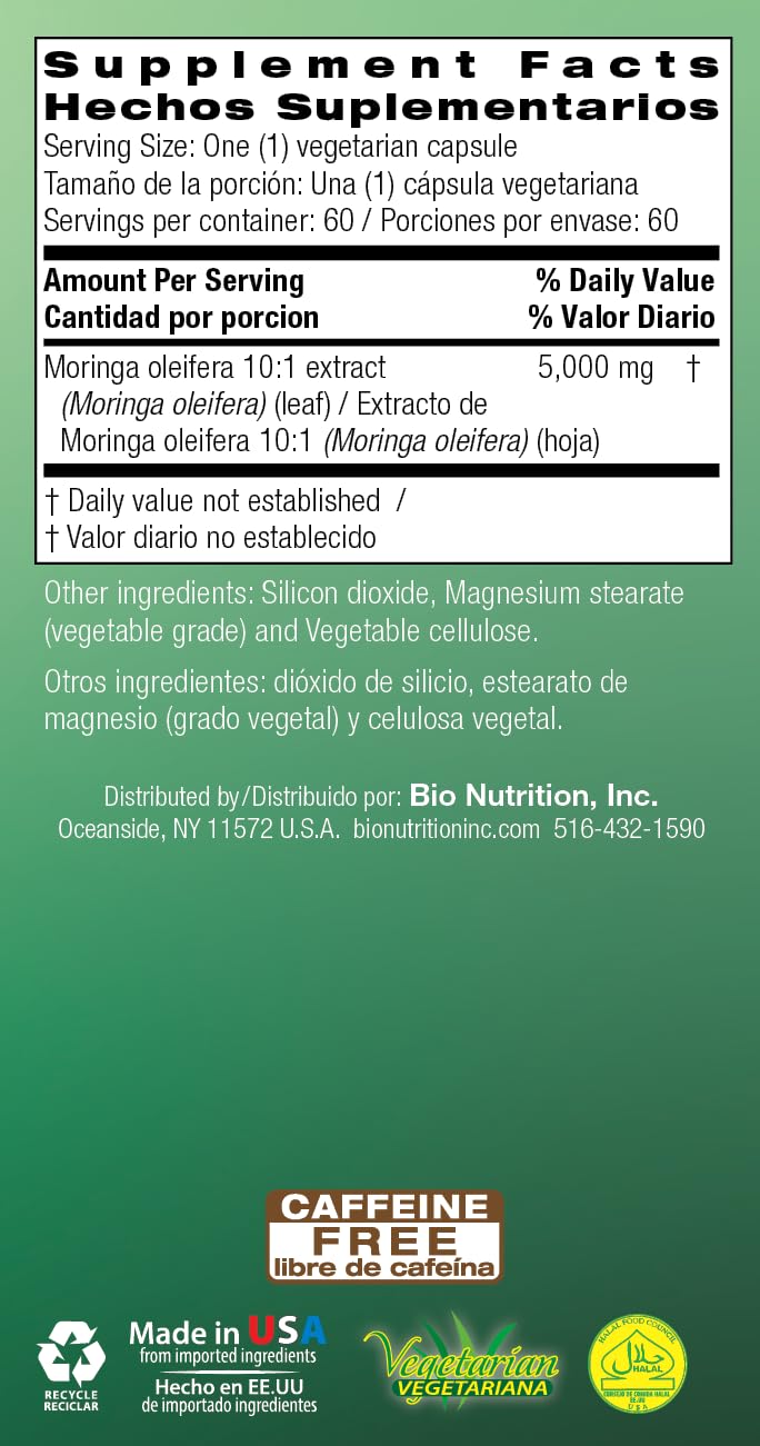 Foto 5 pulgar | Suplemento Bio Nutrition Moringa 5000 Mg 60 Cápsulas - Venta Internacional.