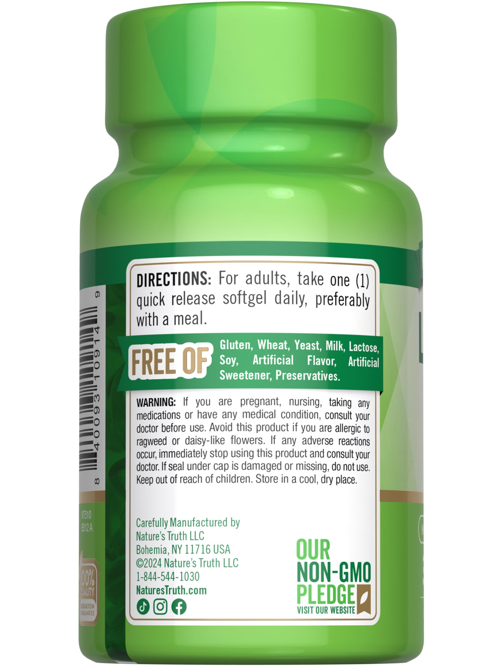 Foto 8 pulgar | Suplemento Nature's Truth De Luteína Y Zeaxantina 40 Mg 30 Cápsulas Blandas - Venta Internacional.
