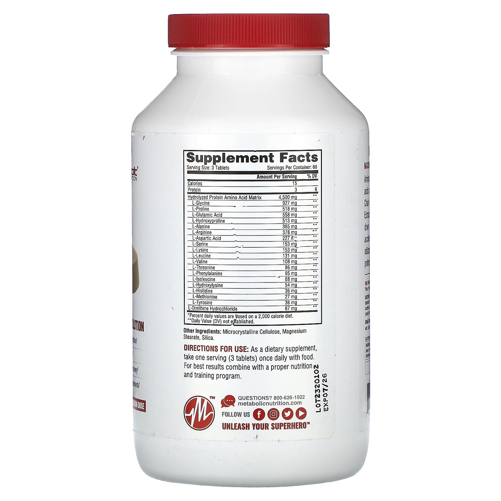 Foto 2 | Suplemento Metabolic Nutrition Amino 4500 Comprimidos 180 Unidades - Venta Internacional.