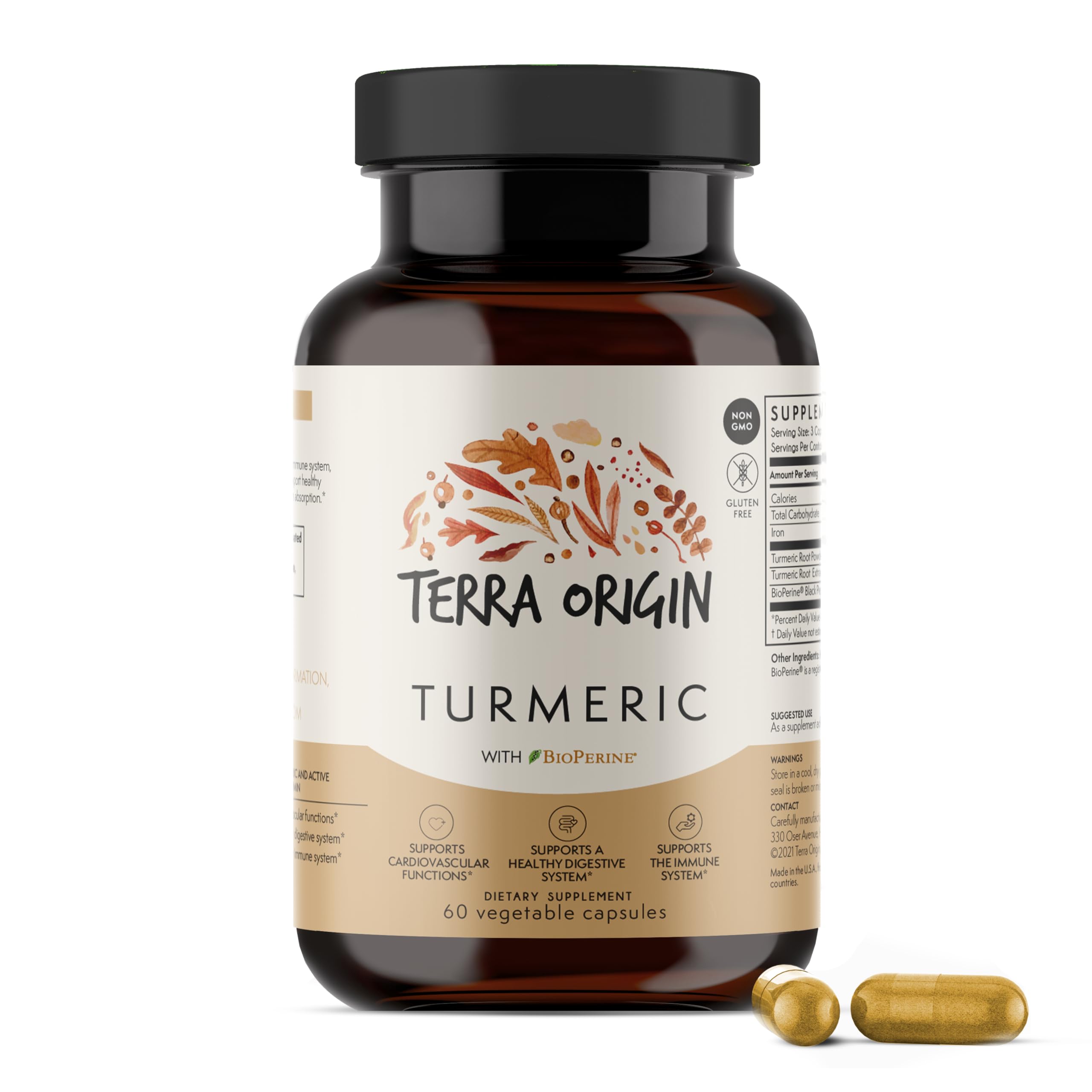 Suplemento De Cúrcuma Terra Origin Con Bioperine 60 Cápsulas - Venta Internacional.