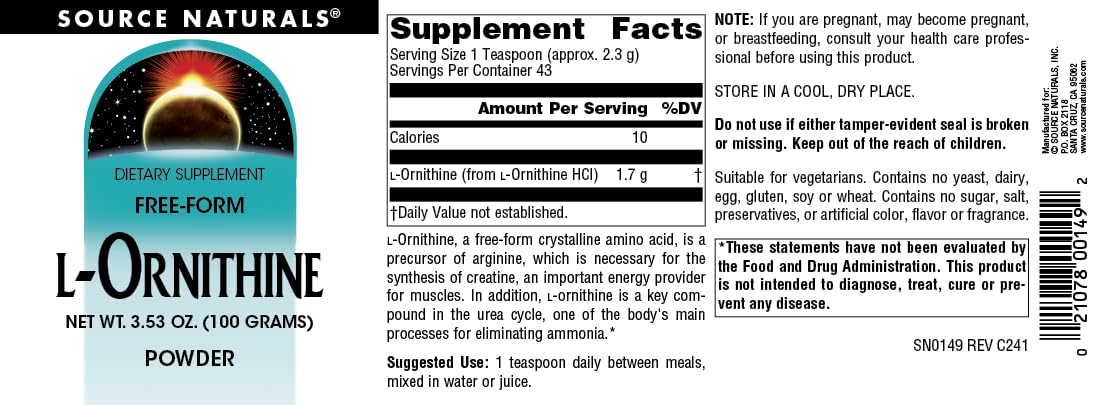 Foto 5 pulgar | Supplement Source Naturals, Forma Libre De L-ornitina, 100 G - Venta Internacional.