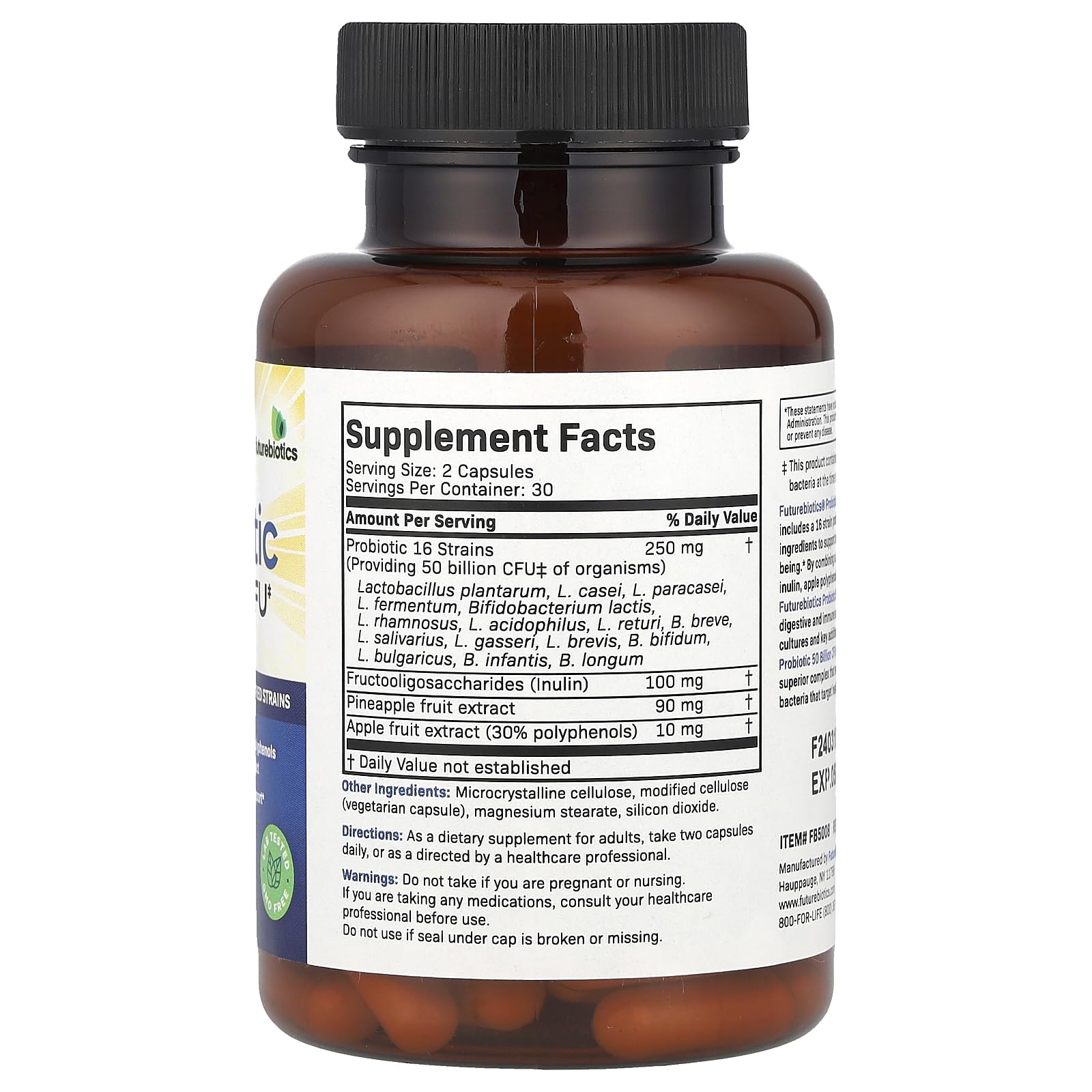 Foto 3 pulgar | Suplemento Futurebiotics Probiotic, 50 Mil Millones De Cfu, 60 Cápsulas - Venta Internacional.