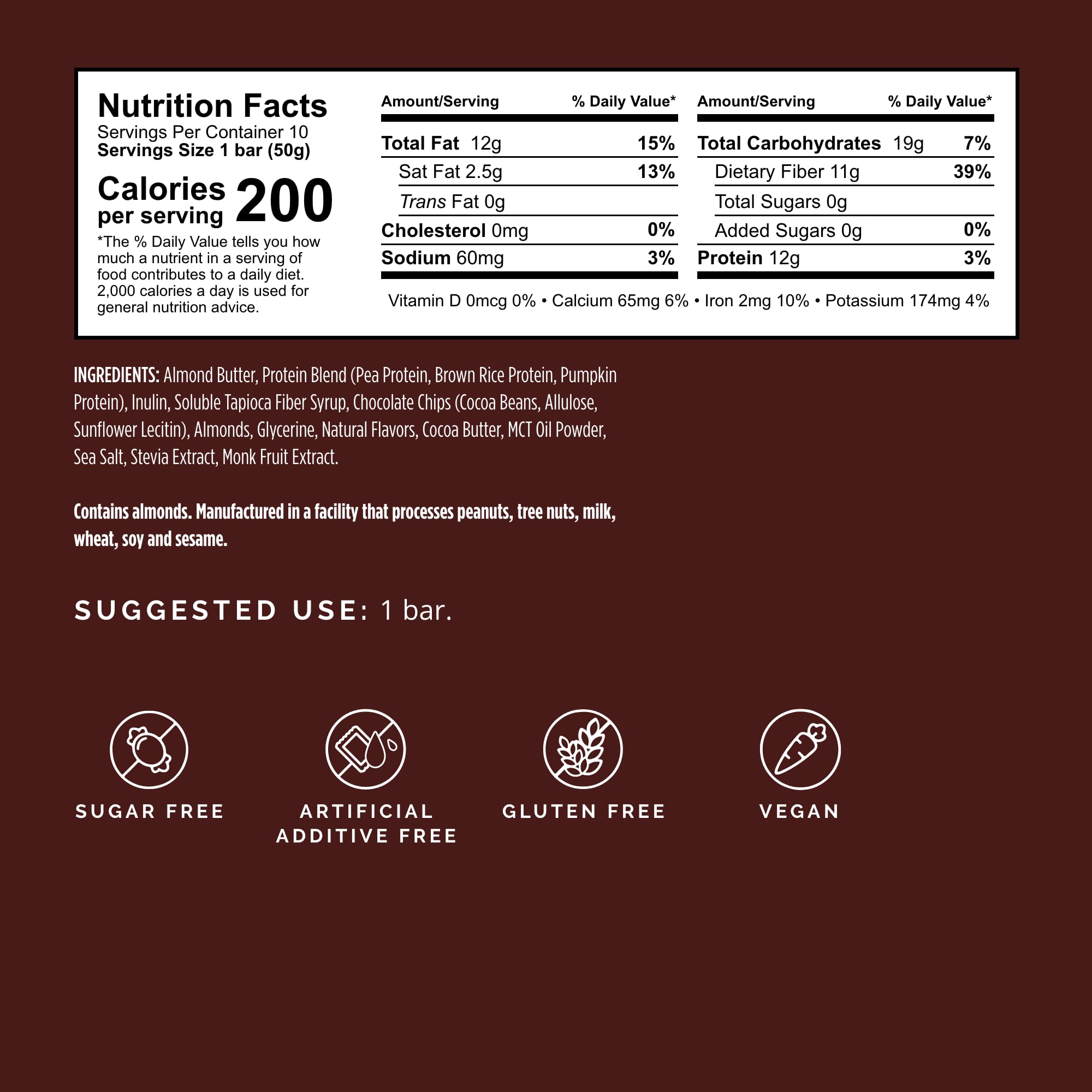 Foto 3 pulgar | Barritas De Proteína Brainmd Brain Boost, Chocolate Negro Y Almendras, 10 X 60 G - Venta Internacional.